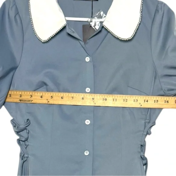 Allegra K Blue and White A-Line Dress with Peter Pan Collar - Picture 7 of 7